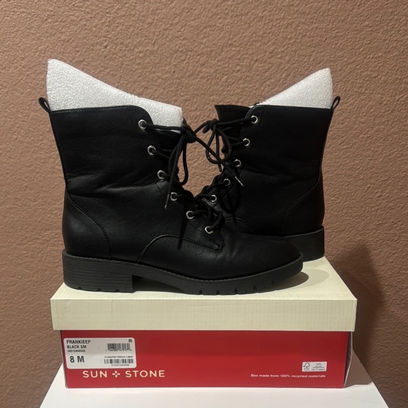 Sun & Stone Frankieep Women’s Black Lace-Up Zipped Ankle Boots, Size 8. - Picture 4 of 4